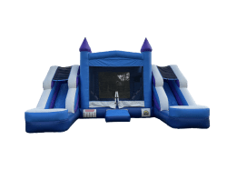 Blue Dual Lane Bounce House w/ Slide - Wet/Dry